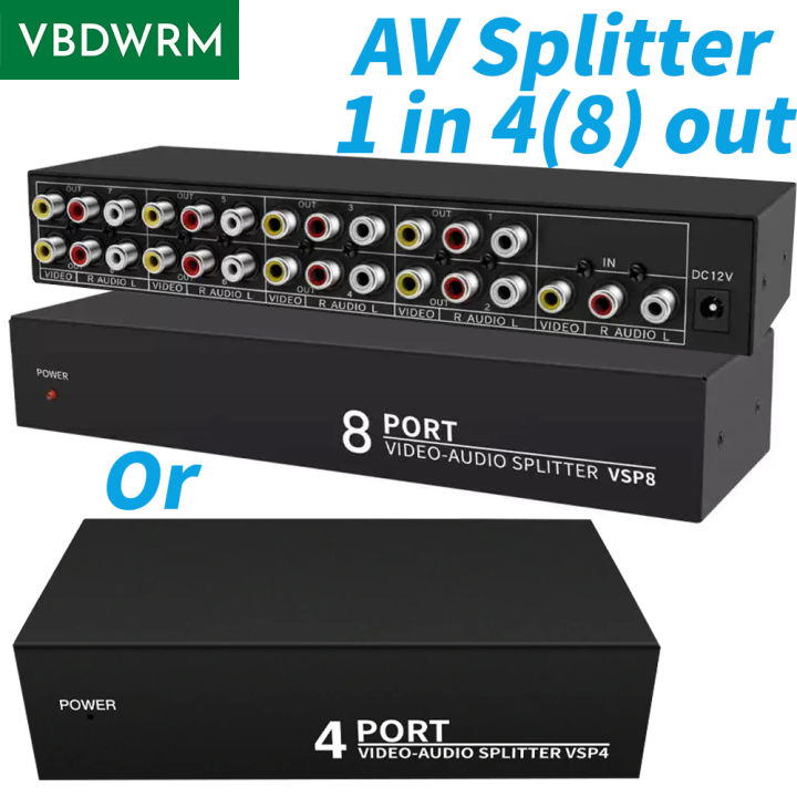 AV Splitte 1 in 8/4 out composite RCA Audio Video Splitter 4/8 way 3 RCA Splitter amplifier Distributor for PS2 DVD Xbox Wii TV