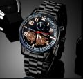 Luxury Black Stainless Steel Business Watch Deal For Men-Top Fashion Classic Round Dial Casual Watch+Natural Six Sided Oxyen Ston Nacklace+Black Natural Bead BracletFor Men/Boys Mens Fashion Watch Acessories Deal -Trendy Black Watch In Random Dial Design. 