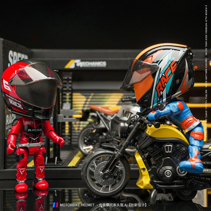1:12 Q version alloy motorcycle rider simulation deformed doll helmet figurine figurine model