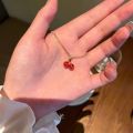 Little Wine Red Cherry Pendant Necklaces Women Fashion Personality Fruit Golden Chain Necklace Party Jewelry Birthday K0.
