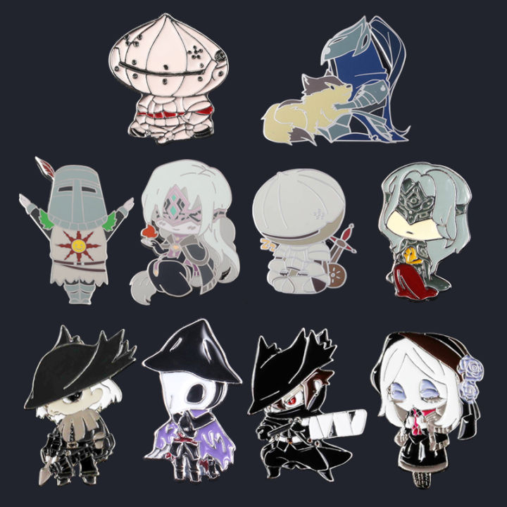 New Bloodborne Dark Souls Brooches Ludwig Maria  Solaire of Astora Artorias Knights Figure Badge Lapel Pins Men Game Jewelry