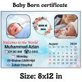 Premium Quality Custom Baby Born Photo Frame Certificate with Date Calendar and Personalized Design. 