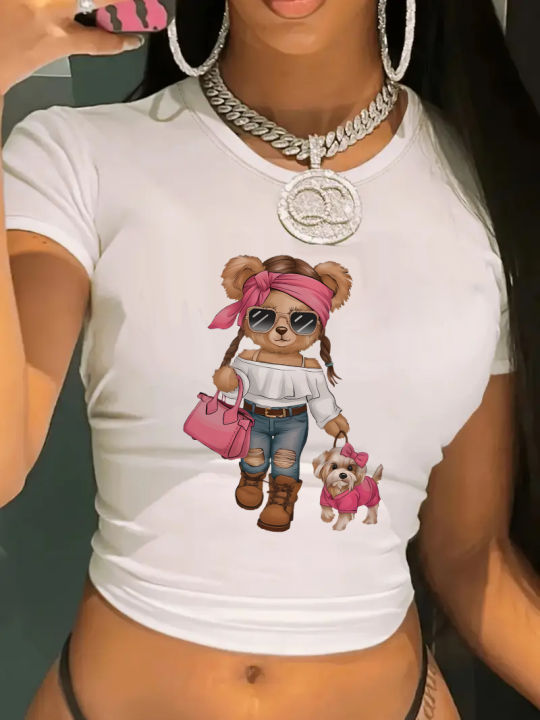 Kawaii%20Bear%20with%20Girls%20Design%20Cropped%20Girls%20Crop%20Top%20T%20Shirt%20Women's%20Print%20Shirt%20T-shirt%20Funny%20Top%20Tee%20-%20Image%202