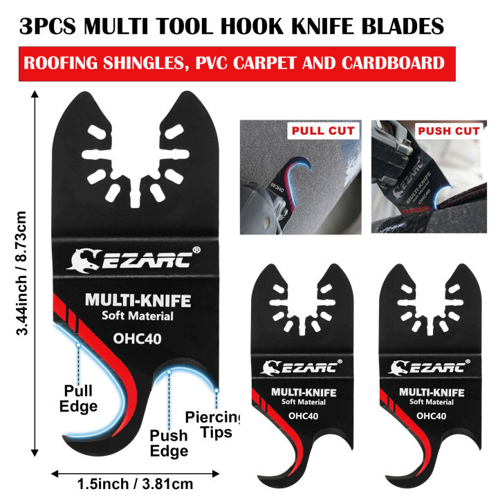 3-Pack Oscillating Saw Blades – Dual End Quick Release With Depth Scale For Wood, Drywall, Plastic & Metal