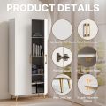 EF furniture White Storage Cabinet 69” Tall - Storage Cabinet w/ 2 Doors and Adjustable Shelves, Freestanding Kitchen Pantry w/Gold Handles and Legs, Wooden Wardrobe Cabinet for Bedroom, Laundry. 