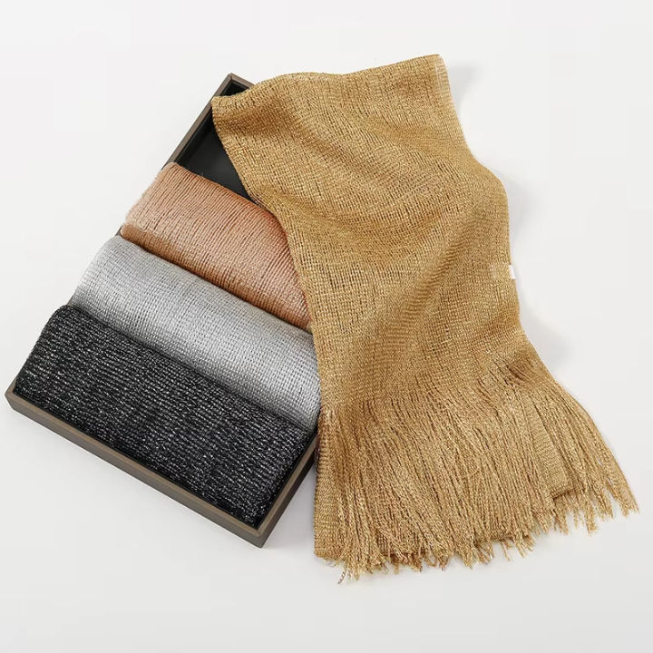 New%20Fashion%20Bright%20Silk%20Sunscreen%20Shawl%20Hijab%20Gold%20Silver%20Shiny%20Scarves%20For%20Women%20Lace%20Tassel%20Party%20Evening%20Dress%20Scarf%20-%20Image%206
