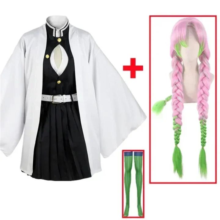 Volwassen Kids Demon Slayer   No Yaiba Anime Kimono Kanroji Mitsuri Cosplay Full Set Pruik Halloween Kostuum Voor Vrouwen Meisje