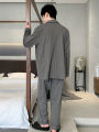 Pajamas Spring and Autumn Men's Long-Sleeved Trousers Cardigan Loose Lapel Large Size Home Clothes Spring Suit. 