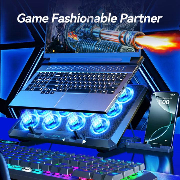 COOLCOLD%20Laptop%20Cooling%20Pad%20with%2012%20Quiet%20Fans,12-17.3%20Inch%20Gaming%20Laptop%20Cooler%20Stand%20with%20Two%20USB%20Ports%20&%20Phone%20Holder%20-%20Image%202