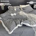 3pcs Black white plaid Duvet cover set (1*Duvet Cover + 2*Pillowcase, Without Core), lace Bedding Set, Soft Comfortable. 