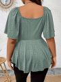 Plus Size Elegant Summer T Shirt for Women Casual Office Lady Solid Curve Clothing Loose V Neck Tops. 
