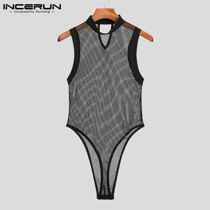 INCERUN%202023%20Men%20Bodysuit%20Mesh%20Patchwork%20See%20Through%20%20Sleeveless%20Thin%20Rompers%20Underwear%20Skinny%20Fashion%20Male%20Bodysuits%20S-5XL%20-%20Image%204