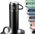 Vacuum Flask Set - Insulated Water Bottle w/ 3 Cups Gift Set - Thermos Water Bottle for Hot and Cold Drinks - Reusable Stainless Steel Water Bottles for Indoor and Outdoor Activities (17 Fl Oz). 