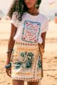 Summer New Fashion Women's Beach Style Short Skirt Printed Retro Vacation Style Covering Casual Elegant Half Skirt.