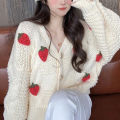Strawberry Cardigan Sweater Chunky Knit Button Front Cute Strawberry Soft Sweet Sweaters Jacket Teen-girl Women Fairycore Outfit. 