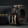 LUCKACE Genuine Leather Casual Men's Belt Trendy Golf Belts Knitted Belt With Alloy Buckle Best Gift Choice for Boyfriend/Husban.