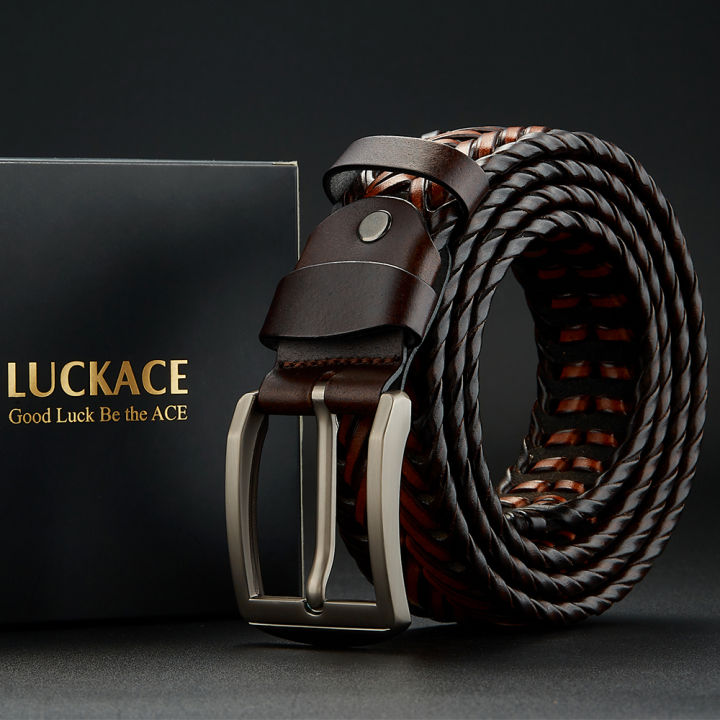 LUCKACE Genuine Leather Casual Men's Belt Trendy Golf Belts Knitted Belt With Alloy Buckle Best Gift Choice for Boyfriend/Husban