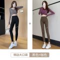 Women's leggings, solid side pocket, yoga trousers, peach, hip sports, yoga trousers, quick dry tight sports, fitness trousers,. 