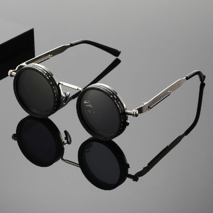 Punk ND9 Anti-UV Sunglasses Round Retro Adjustable Dimming Sunglasses with Glasse Case 9 Level Dimming Anti-UV Glasses Driving