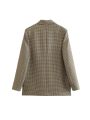 Women Fashion Double Breasted Plaid Blazer Coat Vintage Long Sleeve Flap Pockets Female Outerwear Chic Vestes Femme.