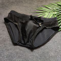 UXH Mens Bikini Swimwear With Push-Up  Bulge Enhancing Hollow Out Pure Black Translucent Swimming Briefs Hi-Q Quick-drying. 