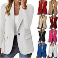 2025 New Women's Fashion Solid Button Suit Coat Lapel Long Sleeve Hatless Casual Coat/Jacket Oversized Work Office Business. 