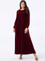 Plus Size Women's Velvet Maxi Dress Long Sleeve Round Neck High Waist Loose Casual Modest Long Dress. 