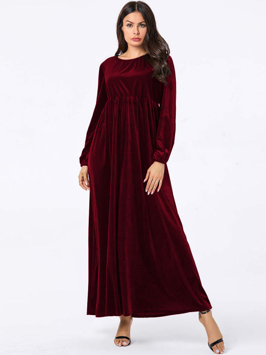 Plus%20Size%20Women's%20Velvet%20Maxi%20Dress%20Long%20Sleeve%20Round%20Neck%20High%20Waist%20Loose%20Casual%20Modest%20Long%20Dress%20-%20Image%205