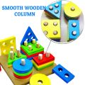 Intellectual Geometric Shape Matching Four Column Blocks Educational & Learning Toys, Wooden Geometric Shape Sorter Puzzle. 