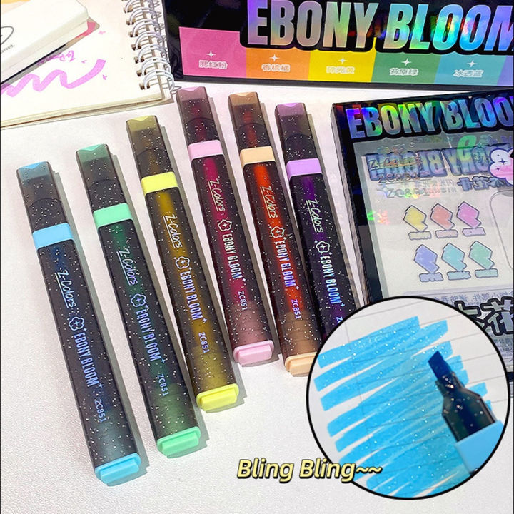 Chisel Shiny 6 Glitter Highlighter Pens Sparkly and Shiny, Chisel tip, for Ceramic ...