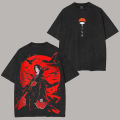 Itachi Uchiha Naruto Akatsuki Vintage Washed Cotton Oversized T-Shirt Men Streetwear Crow Graphic Manga Tee. 