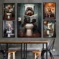 Funny Animal Highland Cow Monkey Dog Raccoon On The Toil Poster HD Posters Home Room Bar Cafe Decor Art Wall Painting Picture. 