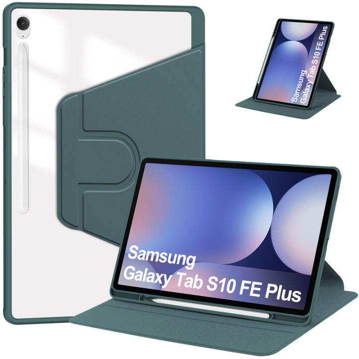 For Samsung Tab S10 FE Plus Case with Pen Holder 360 Rotating Acrylic Stand Cover For Galaxy tab s10 fe plus Case sm-x620 13.1"