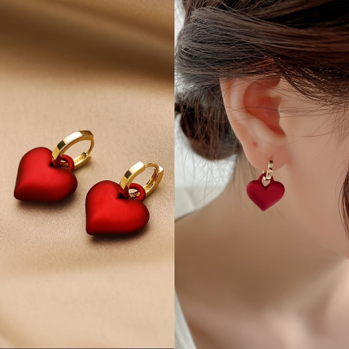 Red Heart Dropper Earrings for Women Versatile in All Seasons Suitable for Daily Wedding Occasions Style