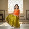 Baby Girls Lehenga Choli — Raw Silk Lehnga, Chamki Embroidered Top & Net Dupatta | Party, Wedding Dress for Kids (6M–12Y). 