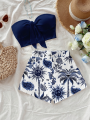Women's Summer Vacation Coconut Tree and Sun God Cashew Print 2-Piece Set, Suitable for Vacation, Summer, and Fashionable Spring.