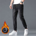 New Winter Men Warm Thermal Black Blue Cargo Jeans Fleece Streetwear Denim Jogger Pants Thick Fur Baggy Harem Trousers Plus Size. 
