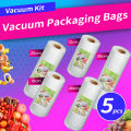 5 rolls of different sizes 12-15-20-25-30cm textured vacuum packaging bags with single-sided mesh food vacuum packaging bags. 