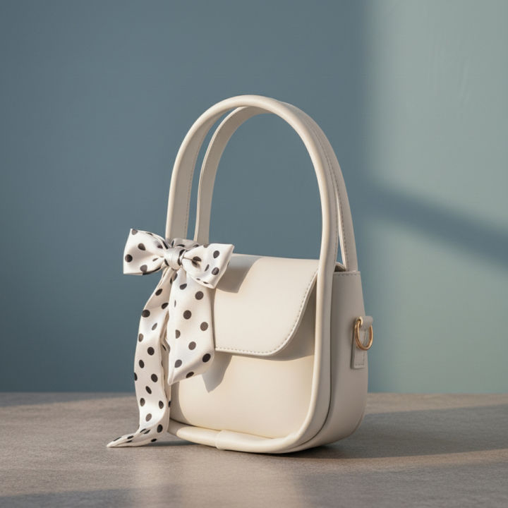 Elegant Ladies Top Handle And Shoulder Bag Fashion Crossbody Purse With Polka Dot Bow Stylish