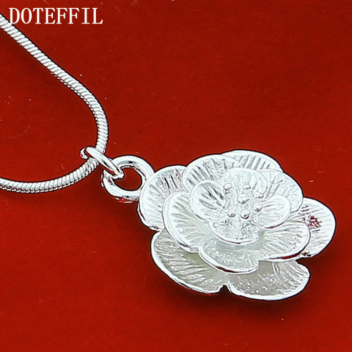 DOTEFFIL%20925%20Sterling%20Silver%20Rose%20Flower%20Pendant%20Necklace%2018/20-24/26/30%20Inch%20Snake%20Chain%20For%20Women%20Wedding%20Engagement%20Jewelry%20-%20Image%203