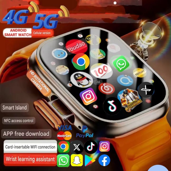 5G PRO Ultra Android Smart Watch With HD DUAL Rotational Camera GPS WIFI Google Play Store Touch ID Sim Android Watch