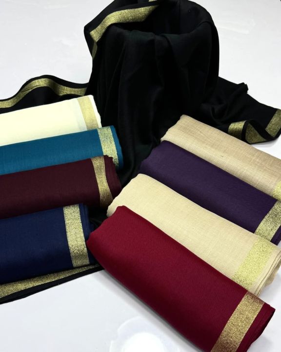 Zari Pati Pashmina Woolen Shawl / Stoler - 15+ Colours Available Fully ...