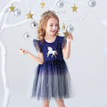 VIKITA Girls Flare Sleeve Summer Dress Kids Unicorn Print Birthday Party Mesh Tulle Princess Elegant Dresses Girl Gradient Dress. 