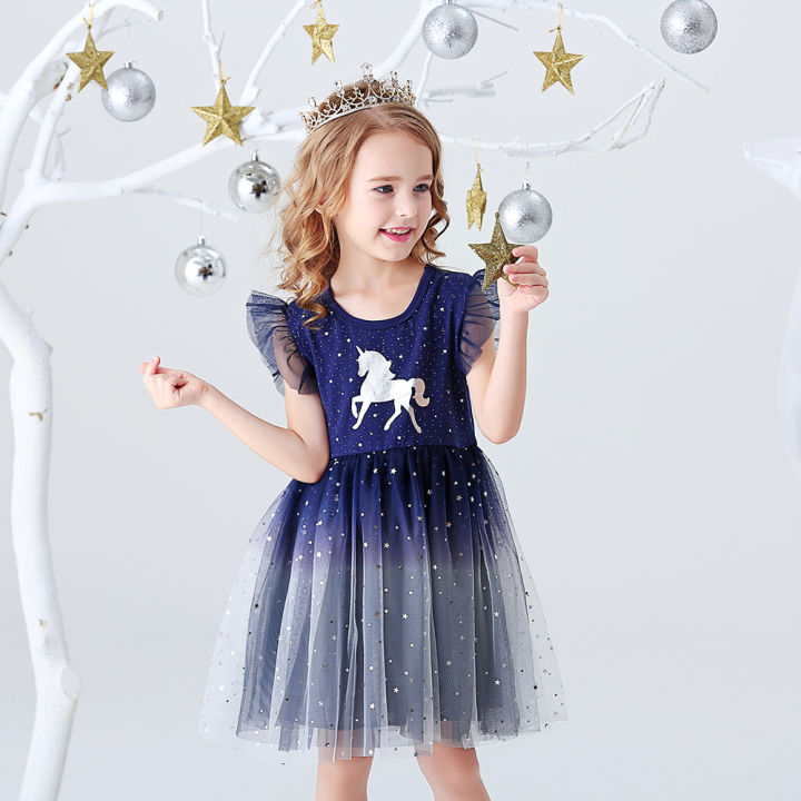 VIKITA%20Girls%20Flare%20Sleeve%20Summer%20Dress%20Kids%20Unicorn%20Print%20Birthday%20Party%20Mesh%20Tulle%20Princess%20Elegant%20Dresses%20Girl%20Gradient%20Dress%20-%20Image%203