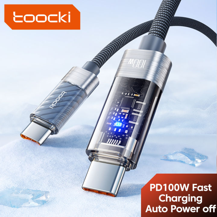 Toocki PD 100W Auto Power off USB Cable 5A Fast Charging Transparent Type C To Type C Cable For iPhone 15 16   S23