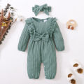 Newborn Bodysuit Round Neck Twisted Stripes Bowbaby+Headband Fashion 2Pcs/Set  0-18 Months Baby Girl Spring And autumn Jumpsuit. 