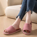 Women Spring and Autumn Slippers Fashion Stripe Flax Indoor Non-slip Comfy Soft Sole Couple Bedroom Causal Flat Shoes. 