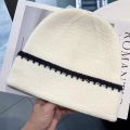 Minimally Color Blocking Striped Knitted Hats For Women Versatile In Autumn And Winter Fashionable And Trendy Warm Caps. 
