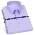 Mens Short Sleeve Shirt Business Casual Classic Plaid Striped Checked Male Social Dress Shirts Purple Blue 5XL Plus Large Size. 