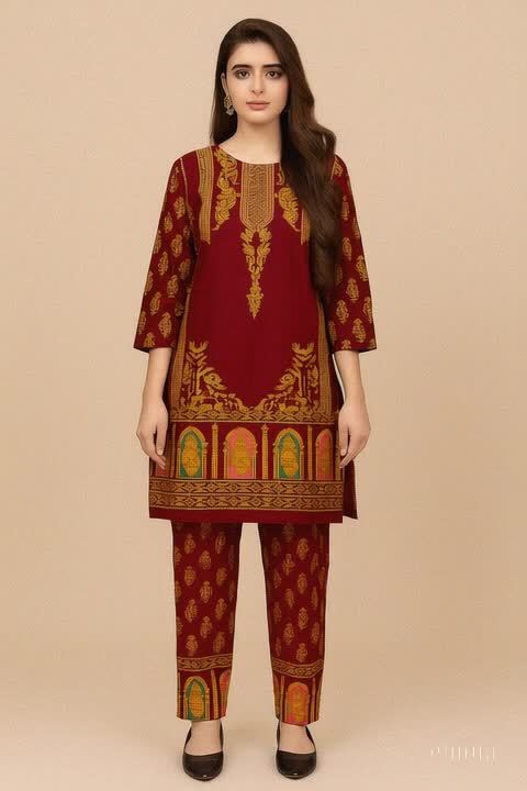 Smar's Fashion Trendy  stitched 3D print  2pc Dress for Women